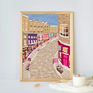 Snowy Edinburgh Print, Christmas Edinburgh Travel Poster, Victoria Street Print, Christmas Scotland Print, Edinburgh City Wall Art