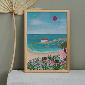 Stampa Lyme Regis, Poster spiaggia, Arte murale costiera, Stampa oceano, Stampa tropicale, Stampa porto, Illustrazione floreale, Jurassic Coast Devon