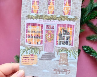 Oude vintage kerstwinkelkaart: nostalgische gezellige kerstkaart (5 x 7 inch)