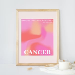 Custom Cancer Print, Aura Gradient Background Astrology Print, Wall Gallery Art, Preppy Room Decor, Horoscope Art, Birthday Gift