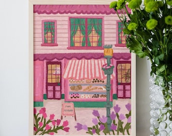 Pink Patisserie Print: Floral Bakery Art, Cottagecore Decor