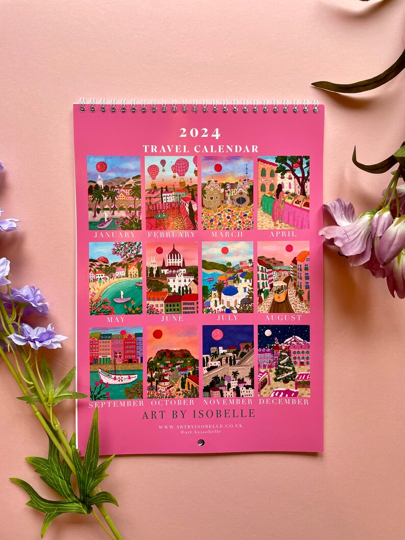 Calendar 2024 Travel Calendar Monthly Wall Calendar Vibrant Etsy