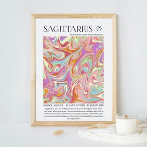 Sagittarius Zodiac Art Print, Retro Custom Background Astrology Print, Zodiac Wall Art, Horoscope, Birthday Gift, Sagittarius Wall Art