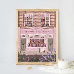 Vintage Pink Bookstore Art Print: Cosy Floral Reading Nook Decor