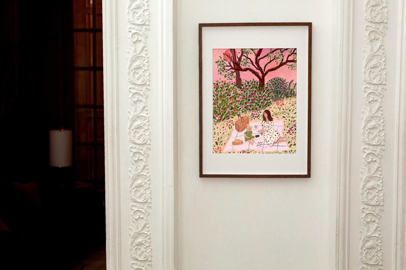 Mother and Child Cottagecore Print: Summer Garden Picnic Art image 7