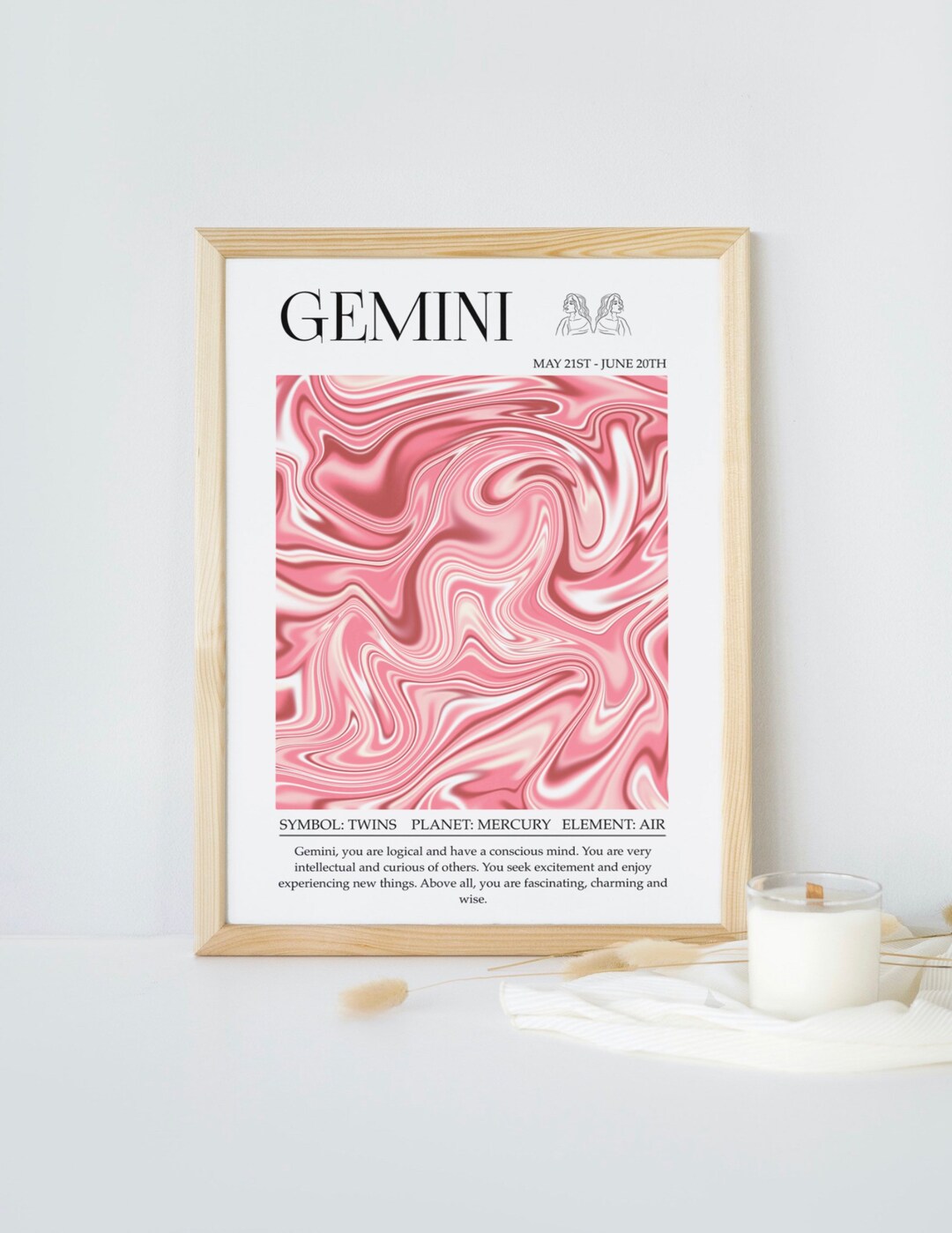 Gemini Zodiac Print, Custom Background Astrology Print, Zodiac Star ...
