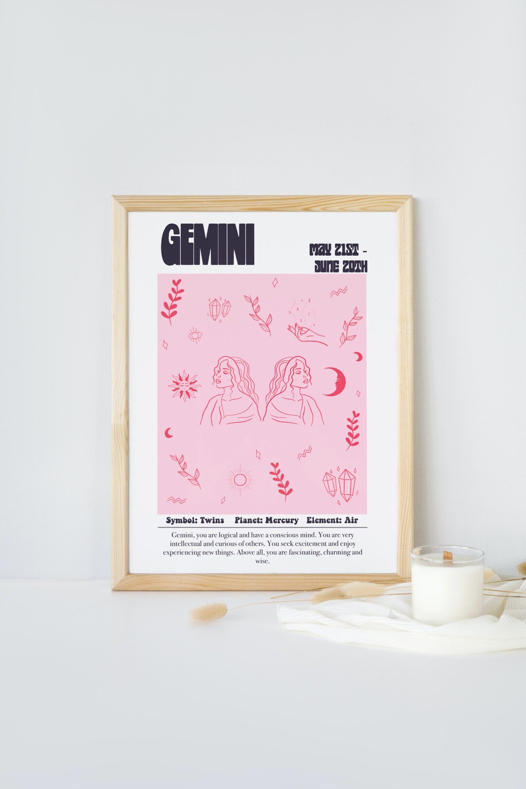 Gemini Zodiac Print, Custom Background Astrology Print, Zodiac Star ...