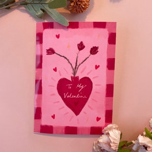 Tarjeta de San Valentín vintage 5x7 pulgadas, tarjeta de felicitación de San Valentín, tarjeta de corazón vintage, tarjeta romántica de flor rosa, tarjeta de San Valentín victoriana
