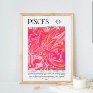 Pisces Zodiac Print: Pink Retro Astrology Wall Art