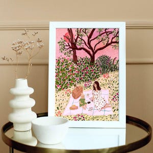 Mother and Child Cottagecore Print: Summer Garden Picnic Art image 3