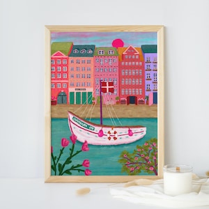 Copenhagen Print, Nyhavn Denmark Poster, Colorful Travel Art, Pastel Europe Wall Decor, Scandinavian Gift, Vibrant Art, Copenhagen Wall Art