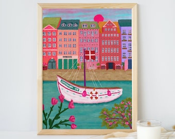 Copenhagen Print, Nyhavn Denmark Poster, Colorful Travel Art, Pastel Europe Wall Decor, Scandinavian Gift, Vibrant Art, Copenhagen Wall Art