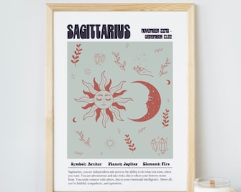 Schütze Sternzeichen Kunstdruck, Benutzerdefinierter Hintergrund Astrologie Druck, Sternzeichen Wandkunst, Horoskop, Geburtstagsgeschenk, Schütze Wandkunst