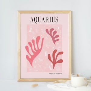 Aquarius Zodiac Print, Matisse Neutral Pink Astrology, Wall Gallery Art, Celestial Print, Horoscope Art, Aquarius Wall Art, Birthday Gift