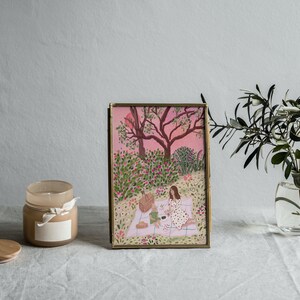 Mother and Child Cottagecore Print: Summer Garden Picnic Art image 2