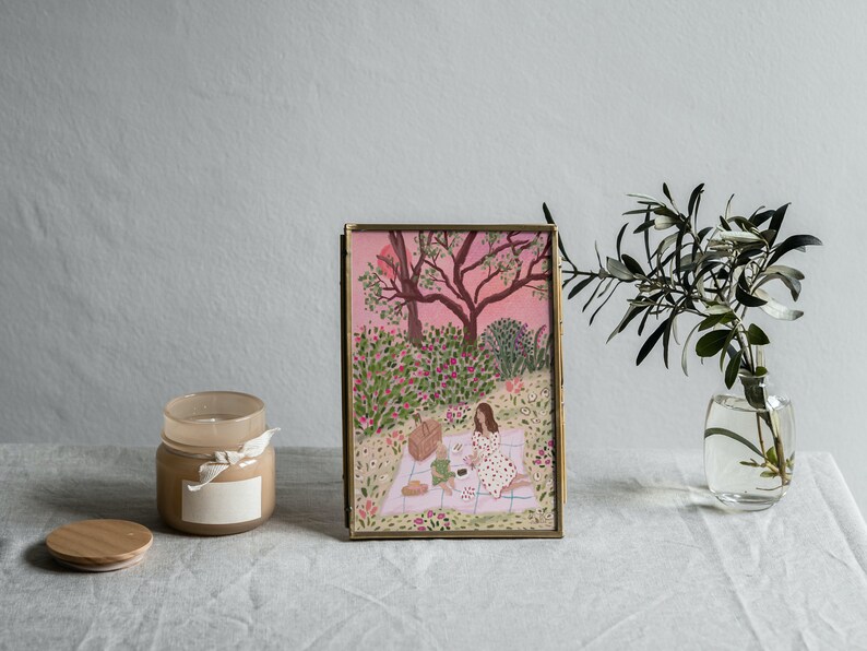 Mother and Child Cottagecore Print: Summer Garden Picnic Art image 2