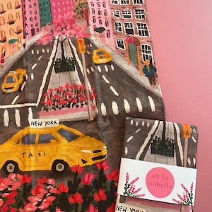 NYC Cotton Tea Towel: Pink Floral New York Kitchen Decor