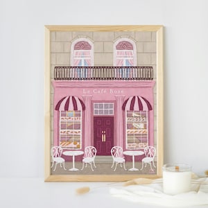 Parisian Café, French Café Print, Café Print, Bakery poster, Pink Wall Art, French Art, France, Cafe Wall Art, Coffee gift, Kitchen Wall Art