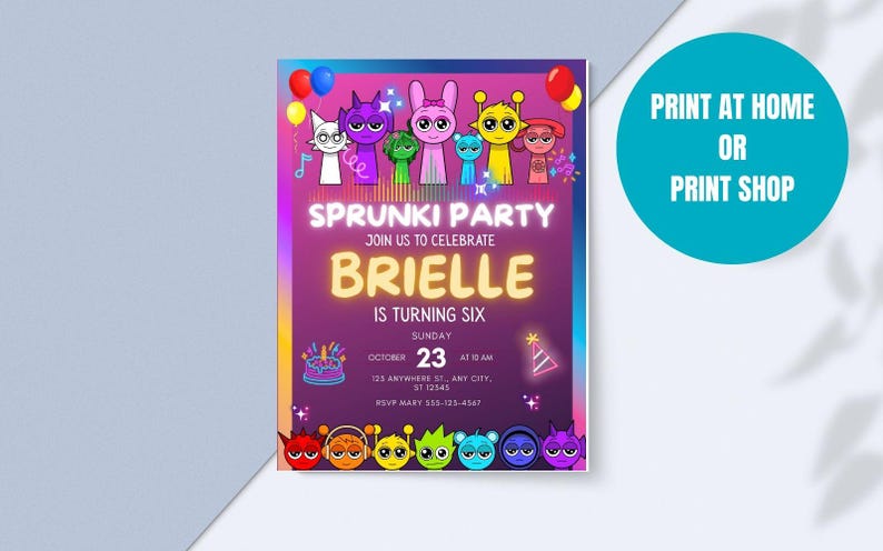 Customizable Sprunki Girls Pink Birthday Invitation | Colorful ...