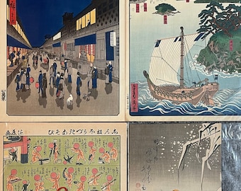 日本のアンティーク浮世絵、木版画、1906年、日本のアンティーク木版画