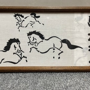 Tenugui in the frame &quot;Nine horses&quot; made in Japan 43.5*23*2 cm G-1132