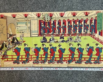 Ukiyo-e Japanse houtblok houtsnede print "Shinagawa Ohtarou" door Chikashige 3 foto's set 36,3*24,5 cm M-1385
