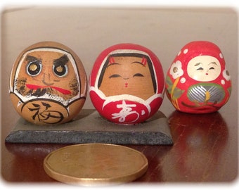 Vintage Japanese Daruma Otoshi Wooden Kokeshi Doll // Block Stack