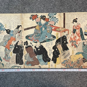 Ukiyo-e Japanese Woodblock Woodcut Print Kabuki &quot;Treatment for intractable diseases&quot; by Kuniyoshi, damages 36.3*24.5 cm M1279