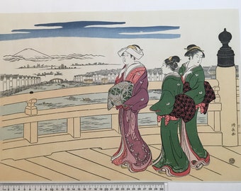 Ukiyo-e Woodblock Japanese Print &quot;Nihonbashi bridge and women&quot; by Kiyonaga 44.7 *31.6 cm U315