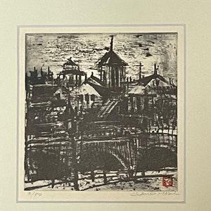 Gemälde des japanischen Künstlers &quot;City&quot; 19*19 cm P-1178