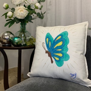 Butterfly Throw Pillow, Spring Pillow, Hand-Painted Pillow Cover, Unique Gift, Butterfly Pillow, Outdoor Pillows