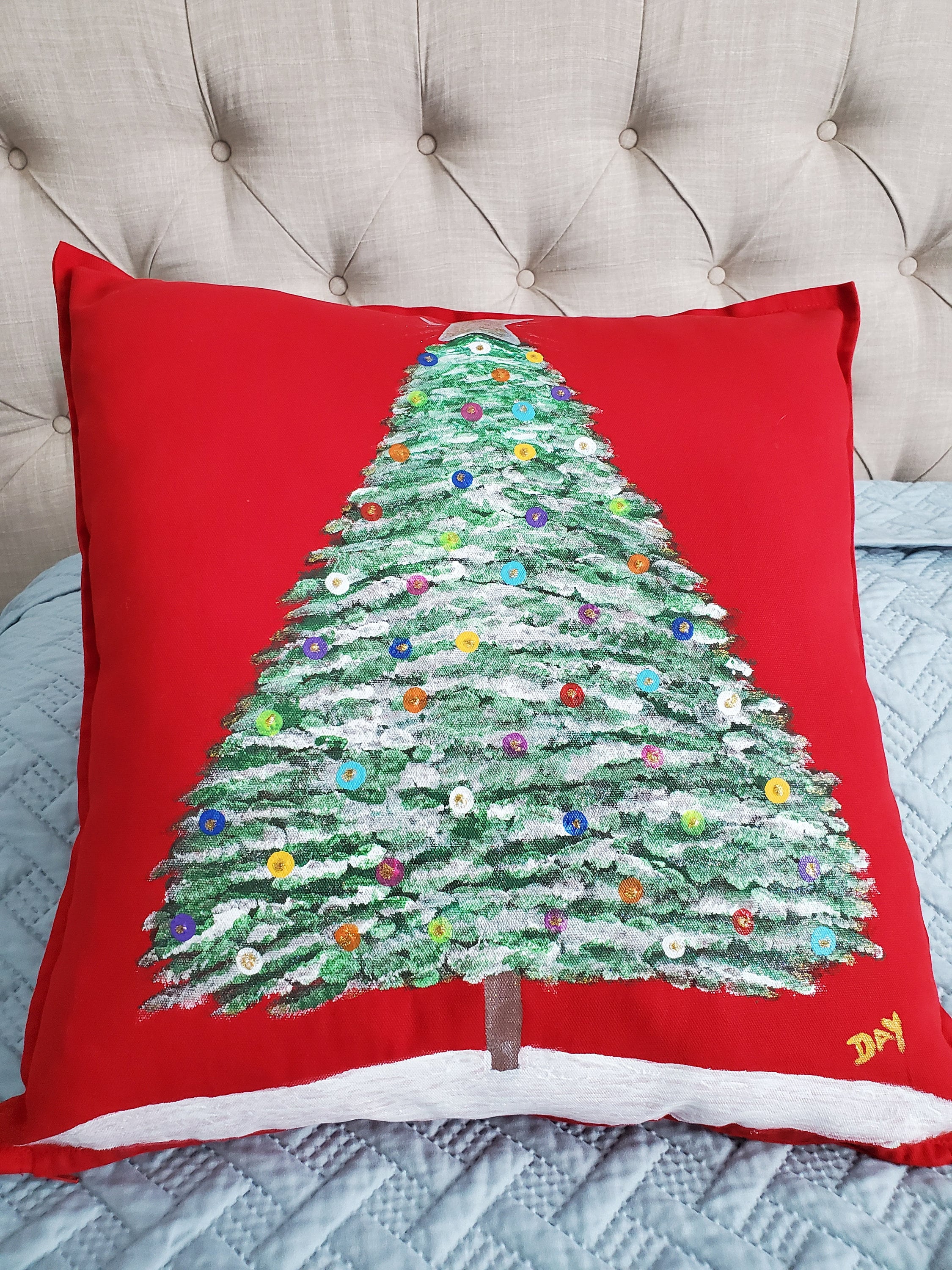 Christmas Tree Hand Painted Throw Pillow 20 X 20 Etsy UK