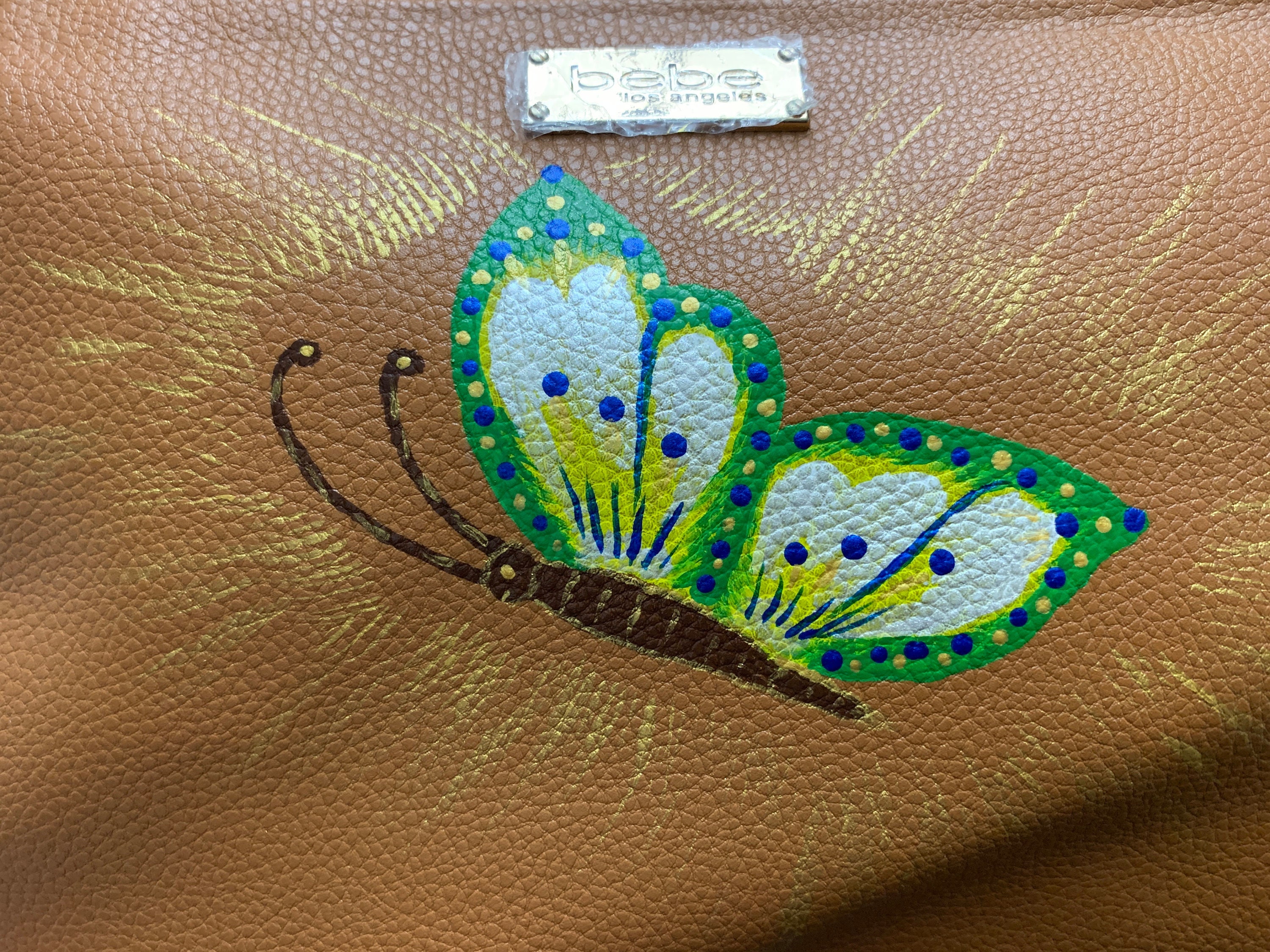 Hand Painted Bebe Purse Blue Butterfly Crossbody Bag Custom