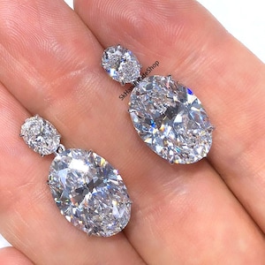 18k White Gold Drop Earrings, 13 TCW Oval Cut Colorless Moissanite Women's Earrings, Perfect Gift For Any Occasions, Screw Back Earrings