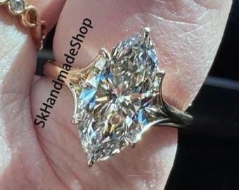 16x8 MM Marquise Cut Colorless Moissanite Ring, Eight Claw Prong Set Ring, 10k Yellow Gold Engagement Ring, Solitaire Diamond Proposal Ring