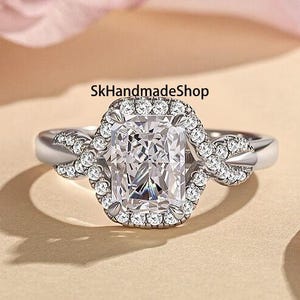 9x7 MM Radiant Cut Moissanite Diamond Engagement Ring, Infinity Style Halo Ring, 14k White Gold With Split Shank Ring, Ring For Special One
