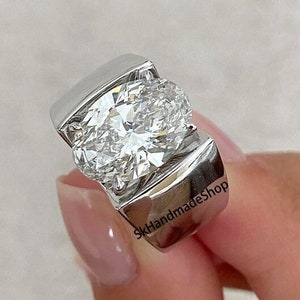12x8 MM Oval Cut Moissanite Diamond Engagement Ring, Cathedral Setting Wide Band Ring, Solid 18k White Gold Ring, Solitaire Promise Ring
