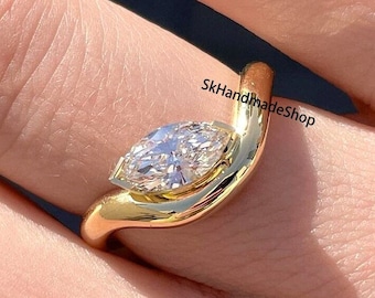 Geschwungener Bandring, 14k Gelbgold Designerring, Verlobungsring im Ost nach West Stil
