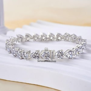 6 MM Each Heart Cut Moissanite East To West Style Bracelet, Beautiful Tennis Bracelet, 18k White Gold Bridesmaid Bracelet, Wedding Bracelet