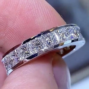 8.58 TCW Princess Cut Lab Grown Diamond Band, Channel Set Diamond Band, 18k White Gold Proposal Band, Full Eternity Wedding Matching Band