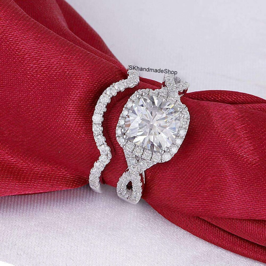 Moissanite Bridal Ring Set Crossover Style Ring 2.00CT Etsy