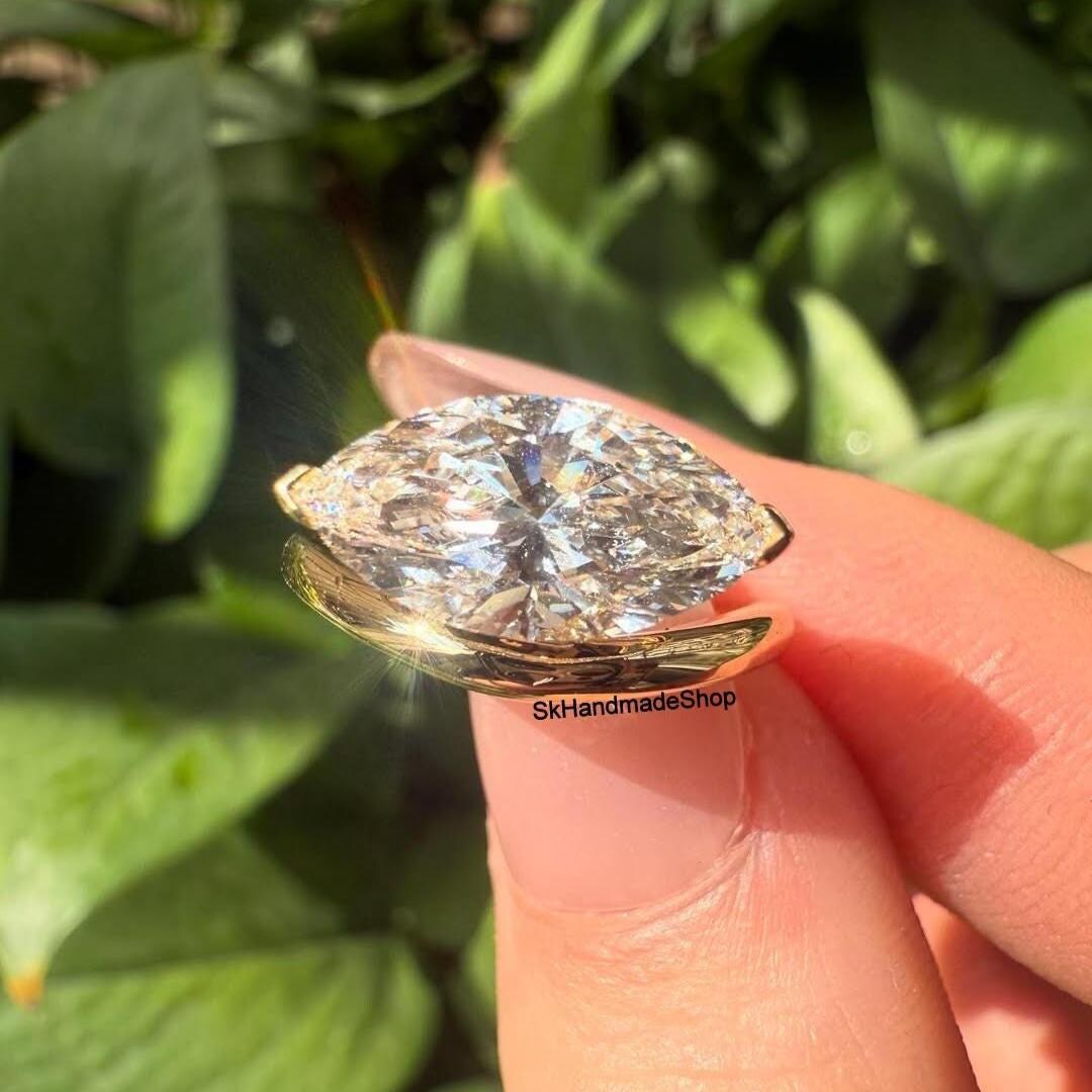 10K Gold Proposal Ring, 12x6 MM Marquise Cut Moissanite Engagement Ring ...