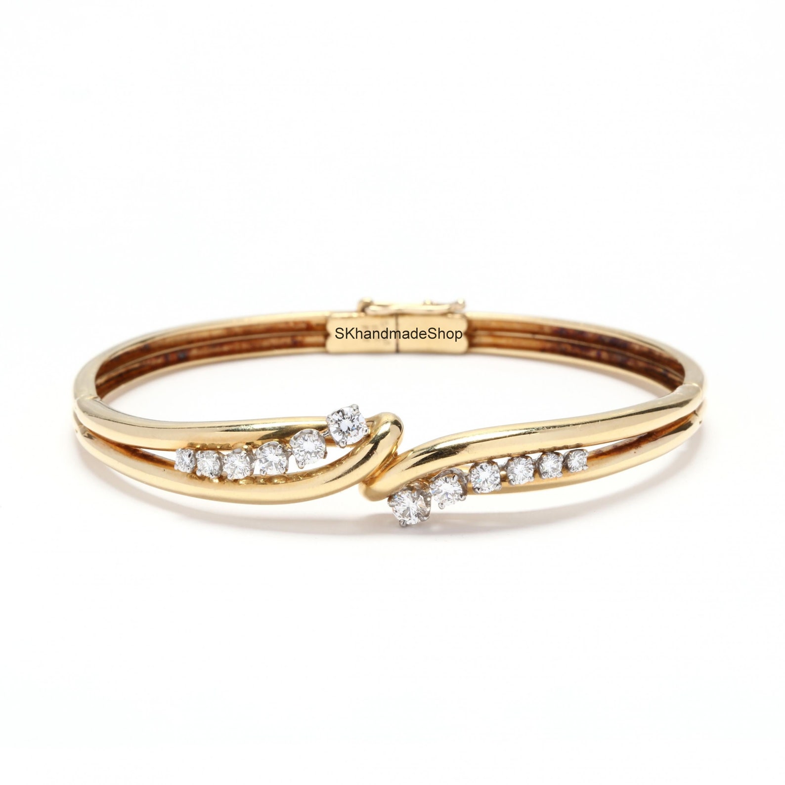 Round Brilliant Cut Moissanite Bangle Bracelet 14K Yellow Etsy