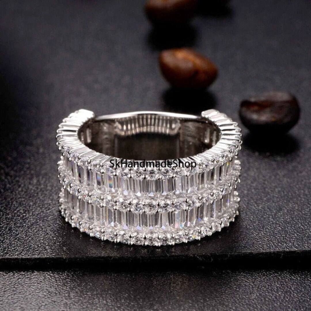 Baguette and Round Cut Lab Grown Diamond Wedding Band, Dazzling Five ...