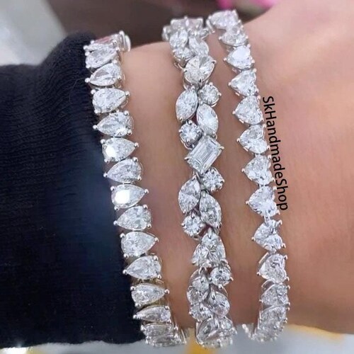 Bracelet de demoiselle d'honneur en moissanite taille cœur, émeraude, ovale, marquise, rond et poire, bracelet de mariage en grappes de diamants, bracelet tennis en or 18 carats