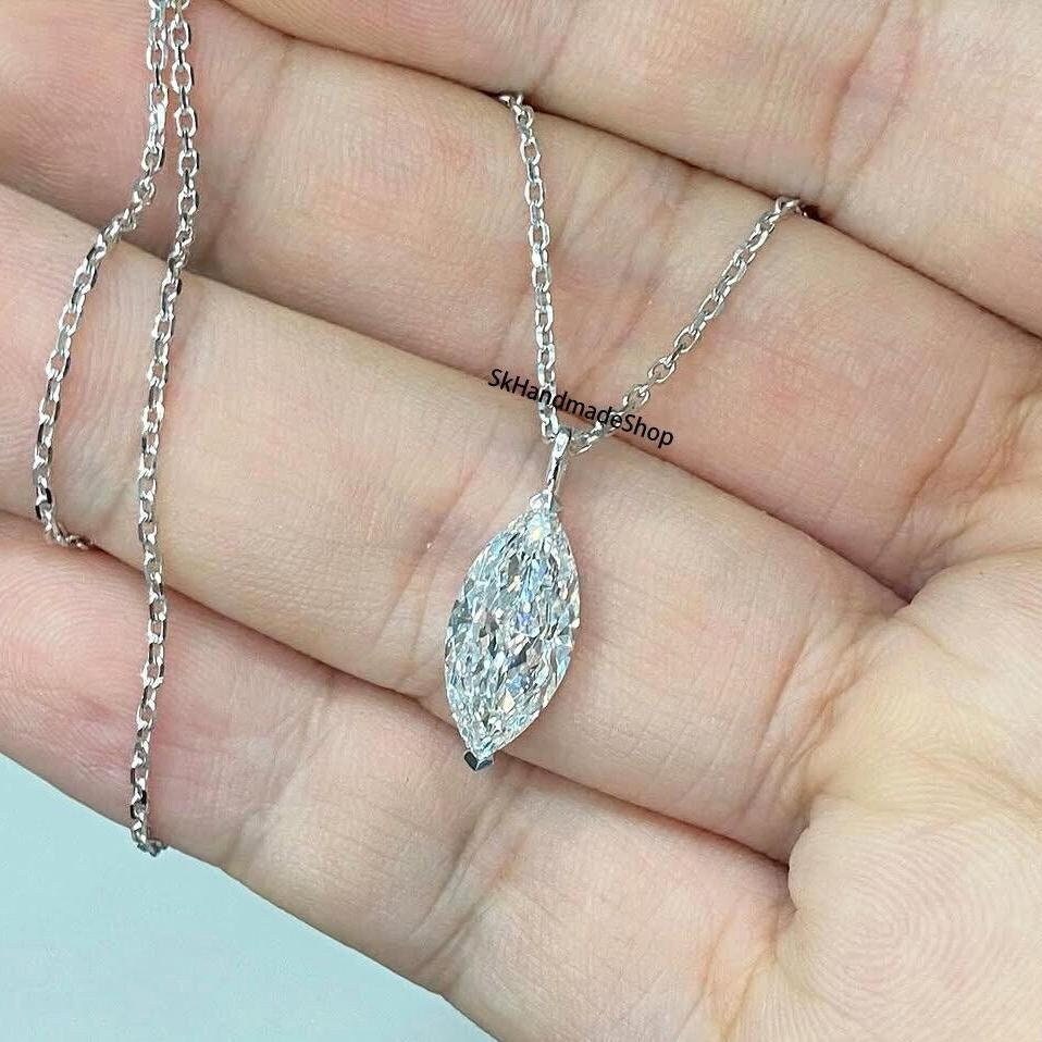 太*歳様 マーキスカット ライトブルーモアサナイトペンダントトップ 14 x 7 MM マーキスカット モアッサナイト レディースペンダント