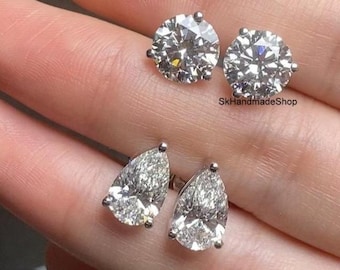 9.00 MM Round Cut Moissanite Diamond Earrings, 10k white Gold stud Earrings, Huge Teardrop Shape Solitaire Diamond Earrings, Surprise Gift