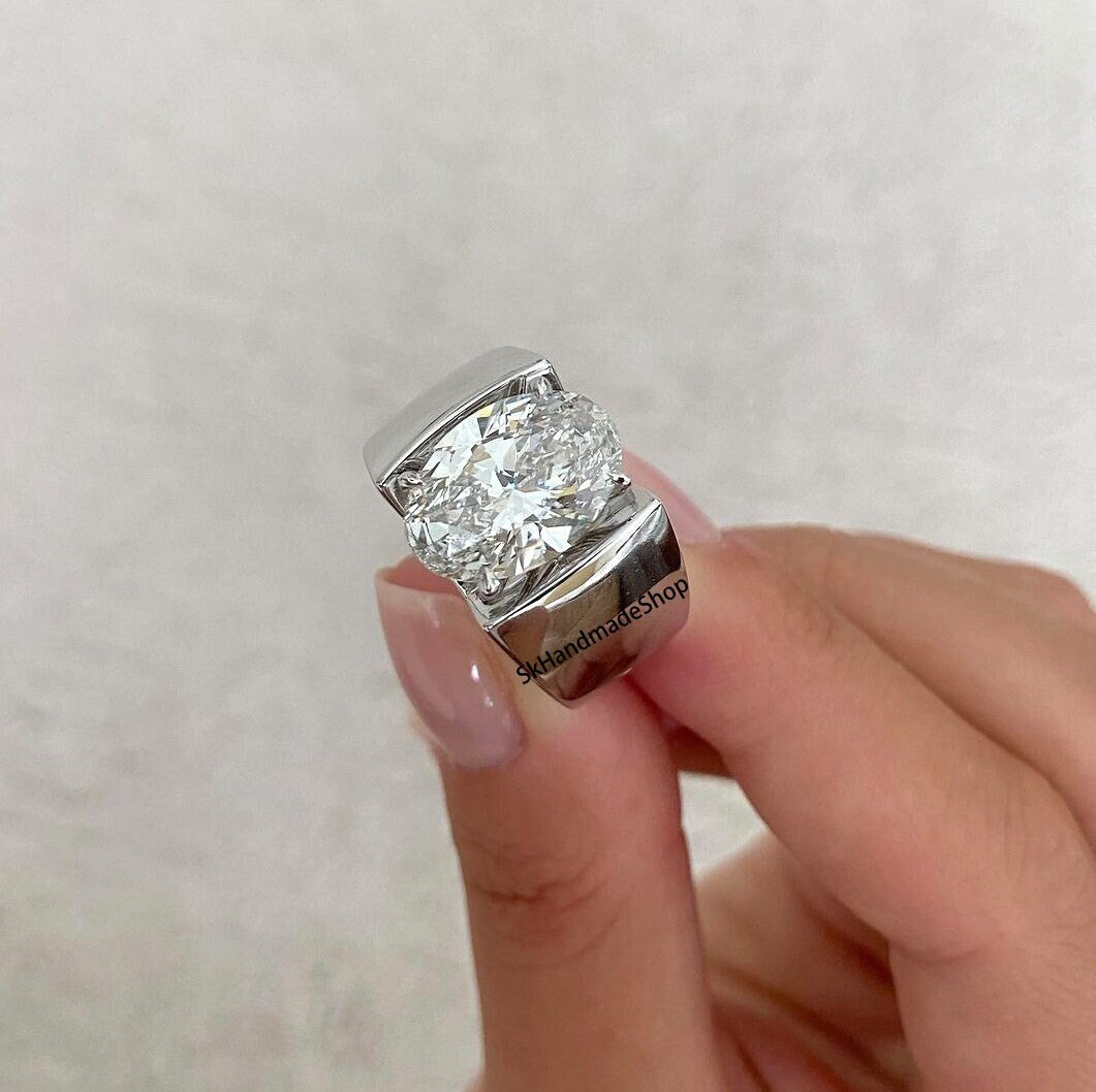 12 x 8 MM Ovalschliff Moissanit Diamant Verlobungsring, breite Bandring in Kathedralenfassung, massiver 18k Weißgoldring, Solitär Versprechensring