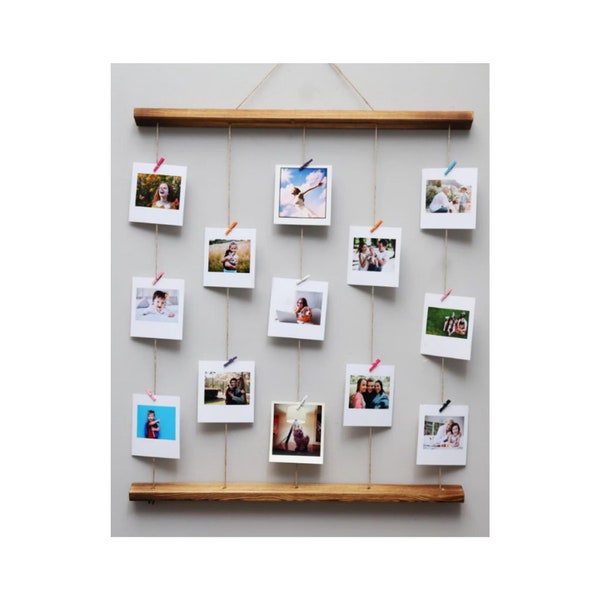 Wood Photo Hanger, Photo Holder, Wooden Picture Board, Photo Board for Wall, Wood Natural Photo Display with Mini Pegs, Photo Frame with Led