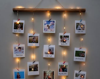 Wooden Picture Holder, Photo Board with Led Light, Free 12 Photo Prints, Picture Holder, Memo Board, Personalized Gift